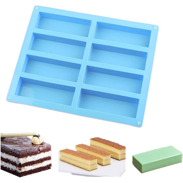 Rectangular Silicone Molds, 8 Cavity DIY Soap Molds, Baking Pan Cake Mold Biscuit Chocolate Mold, Ice Cube Tray and More