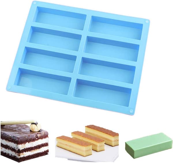 Rektangulære silikoneforme, 8-hullers DIY sæbeforme, bageform kageform kiks chokoladeform, isterningbakke og mere