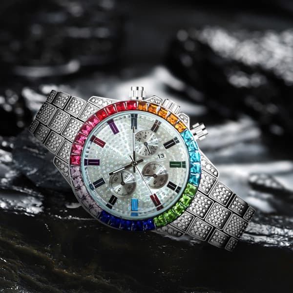 #Kvartsur #Chronograph #Guldton/Regnbuekrystaller #Diamanter#