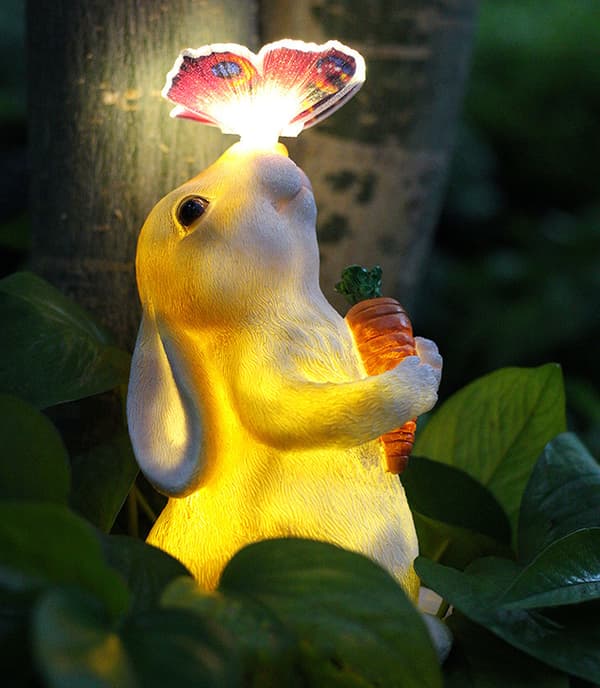 Solar Powered Resin Rabbit Lamp for Garden