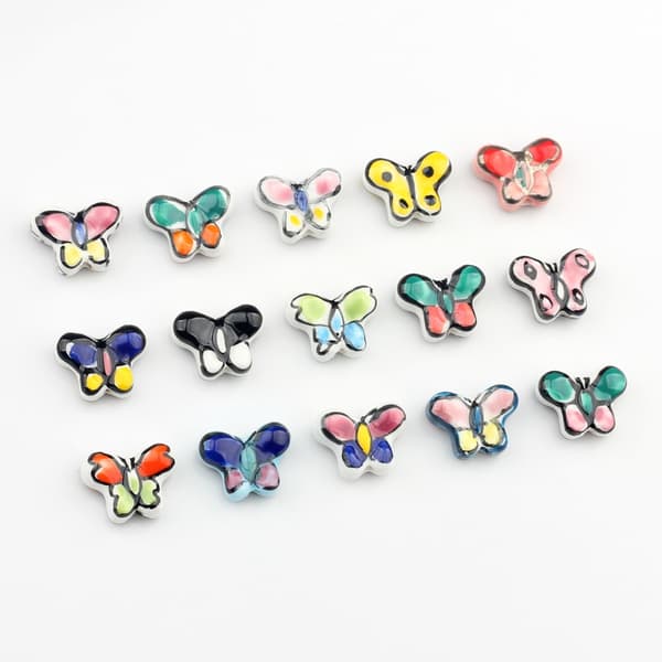 20 stk sommerfugleformede porcelænsperler, håndlavede farverige sommerfuglevedhæng