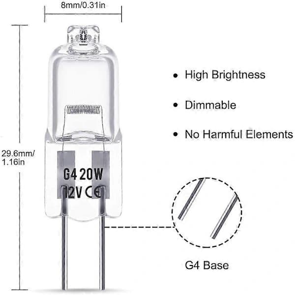 G4 Halogen Bulbs 20W 12V 2-Pin Base Replacement for Landscape Lighting Under Cabinet Lighting Puck Lights Track Lighting Dimmable (10-Pack)