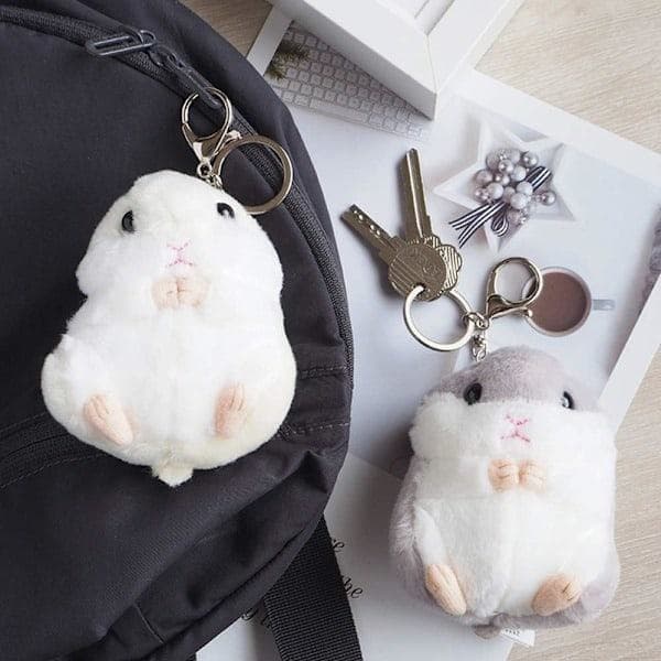 Sæt med 2 søde hamster plys nøgleringe tøjdyr nøglering charms