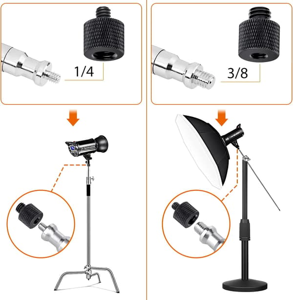 #Kamerans Avatar-skruvadapter 2 stk. Gjenge 3/8 til 1/4 Hanadapter#