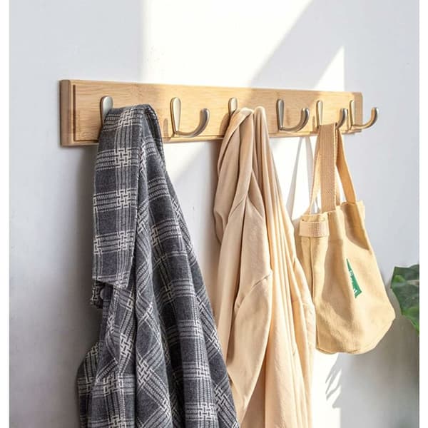 Wall Mounted Wooden Coat Rack with 4 Hooks, Wall Hooks for Kitchen and Bathroom (Cafe)