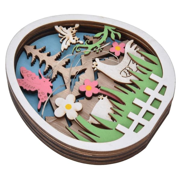 LED Wooden Easter Egg with Turkey Pattern, Natural Boxwood KLB