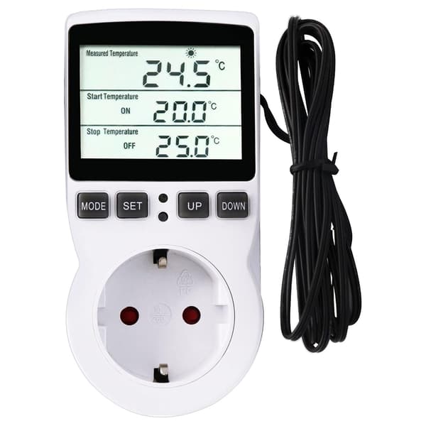 [COQQ] Digital Termostat LCD-display med Timer Probe 230V Temperaturkontroller Plugg Värme Kylning Termostat