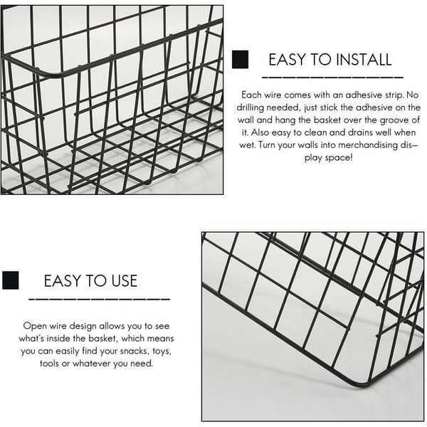 Self-adhesive Storage Baskets for Heavy Items with Storage for Bathroom Shelves, Kitchen, Dining Room, Drill-free Wall Mounted, 2-pack, Black