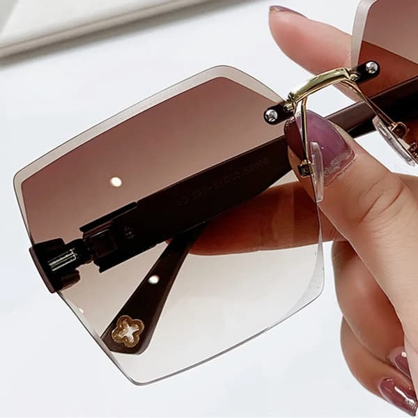 Women's Sunglasses, Rimless Cut Edge Sunglasses, Square Large Frames Anti Blue Light Glasses (Brown)