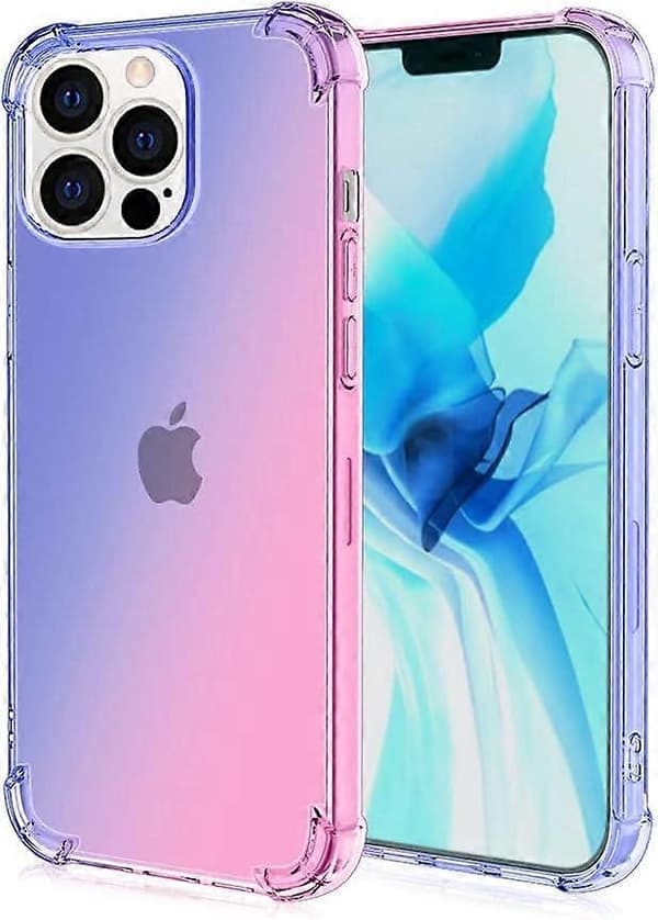 Gradientdeksel til iPhone 13 Pro Max, Gradientfarget Telefondeksel Ultratynt Krystallklart Beskyttende TPU-støtfanger Bakdeksel - Blå Rosa
