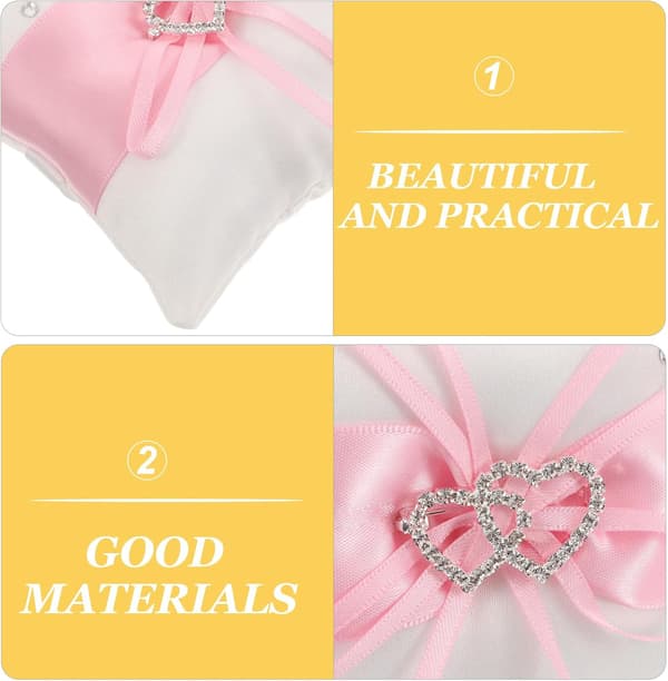 Bryllupsringpude ringpude til bryllup af satinpolyester og PP-bomuld 9x9cm pink bryllupsfest bryllupsceremoni -