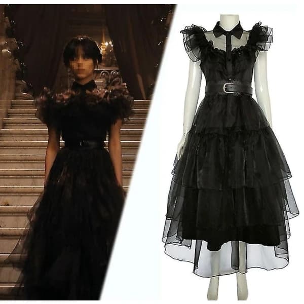 Wednesday Addams Cosplay Onsdagsdansklänning Kostym Gotisk Peter Pan Cosplay 150cm
