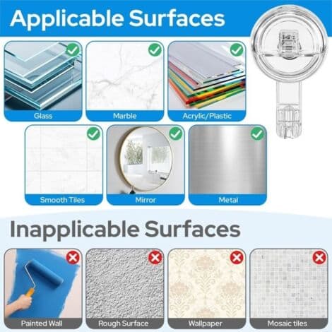 Suction Cup Hooks, 2 Pieces, Transparent, Removable, Robust, 3 kg, Nail-Free, for Bathroom, Kitchen, Window, Bathrobe