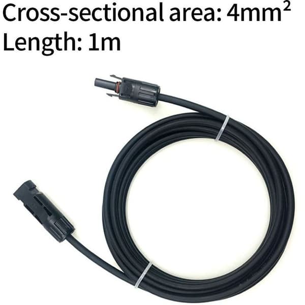4 mm² solarkabel – 2 m længde (1 m sort + 1 m rød) – MC-4-stik inkluderet – 1000V DC-spænding, 30A strøm