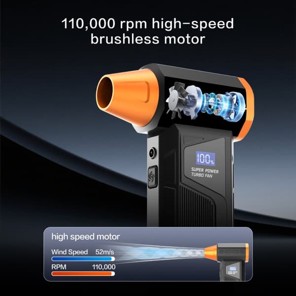 Handheld Portable Air Duster with LED Display & Adjustable Wind Speed for Electronics Cleaning Orange Orange