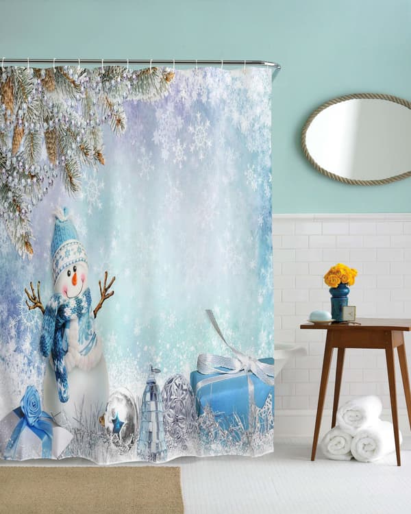 Blue Snowman Gift Box Shower Curtain, 180*180cm