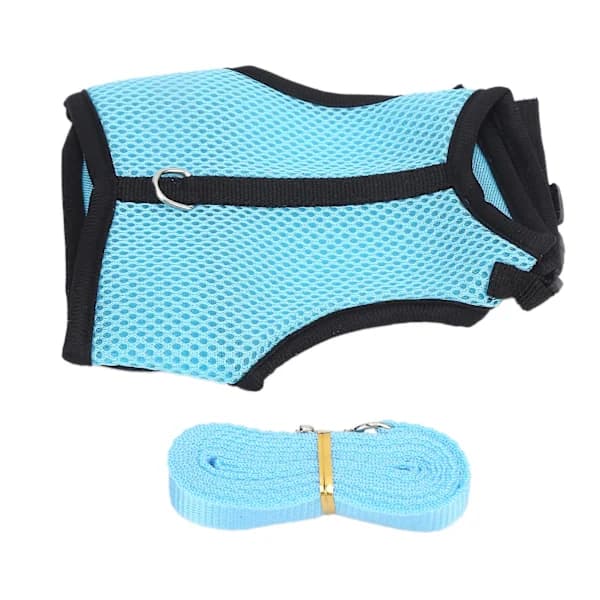 Adjustable Mini Harness and Leash Set for Rabbits and Guinea Pigs - Light Blue Mesh