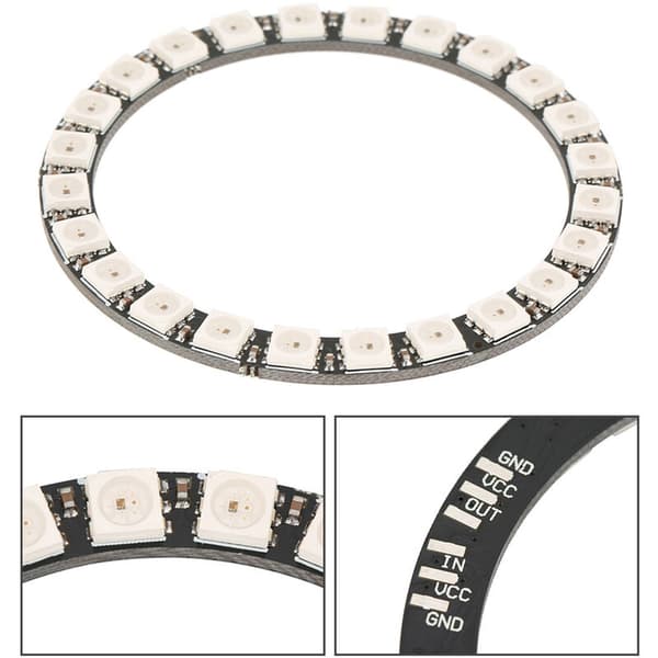 DC 5V 24-bitars RGB LED-ring, WS2812 5050 LED-ring för Arduino Raspberry Pi LED-display, med inbyggda drivrutiner