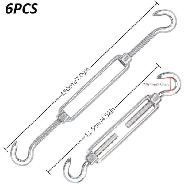 6-pack M5 Turnbuckle for Stainless Steel Wire Rope, Heavy Duty Adjustable Hook-Hook for Rope, Wire, Clothesline - Compatible with Sun Shade Installation