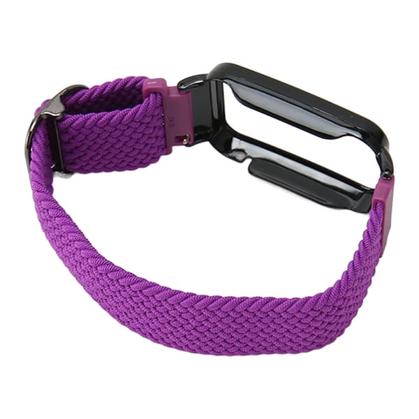 Braided Loop Strap for Mi Band 7 Pro Adjustable Elastic Nylon Loop Bracelet with Protective Frame Purple Band Black Case