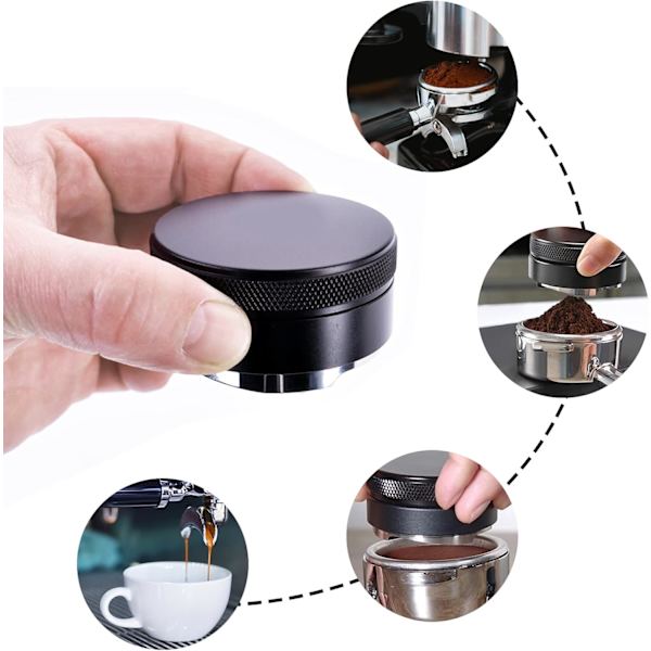 Kaffedistributör, 53 mm 304 rostfritt stål kaffenivå, Verktyg för malet kaffenivå, Svart 53MM