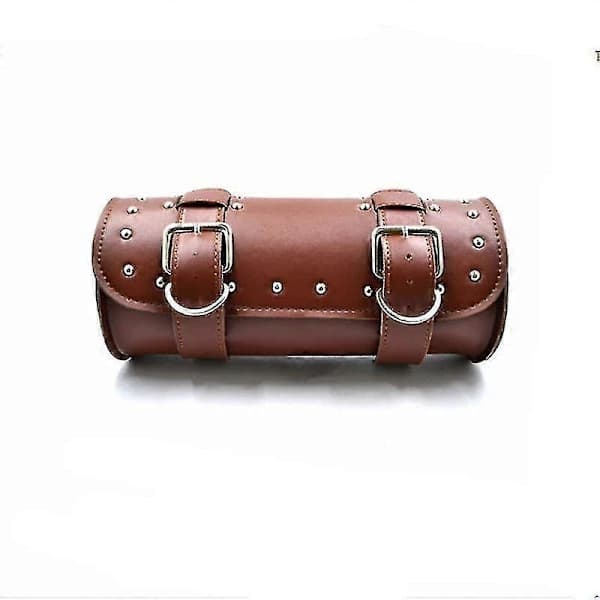 Motorcycle Handlebar Bag Motorcycle Fork Tool Bag Motorcycle Tool Bag PU Leather With 2 Straps-Brown[CO]