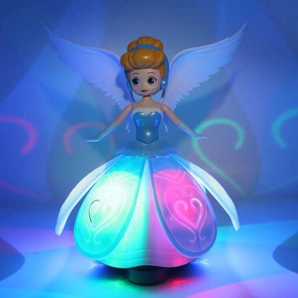 Shuangsong elektrisk roterande prinsessa dansande prinsessa Ljus roterande universal notställ Leksakstårta dekoration, blå flicka