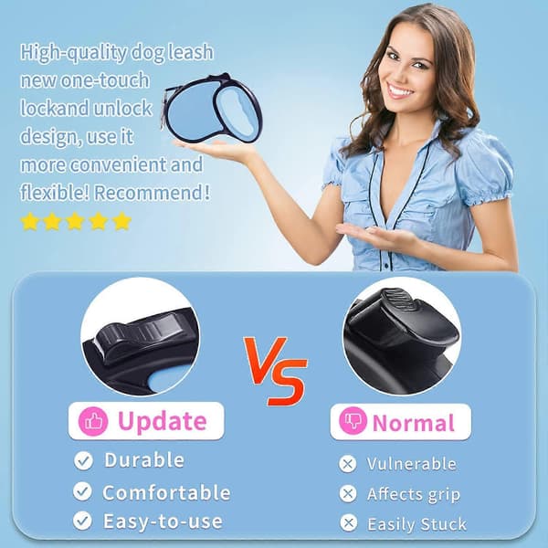 Retractable Dog Leash, 5m Strong Nylon Tape, 360° Tangle-Free Design, Quick Lock and Non-Slip Handle, with Gift Box