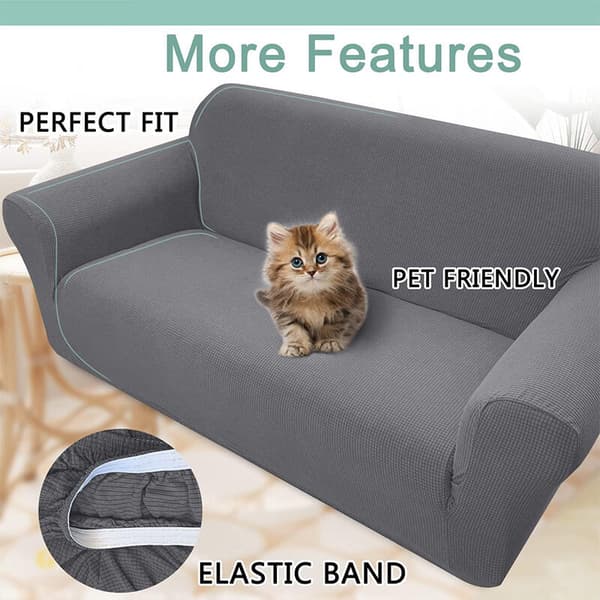 Waterproof Stretch Sofa Cover Grey 3-seater Spandex Jacquard with Anti-Slip Foam
