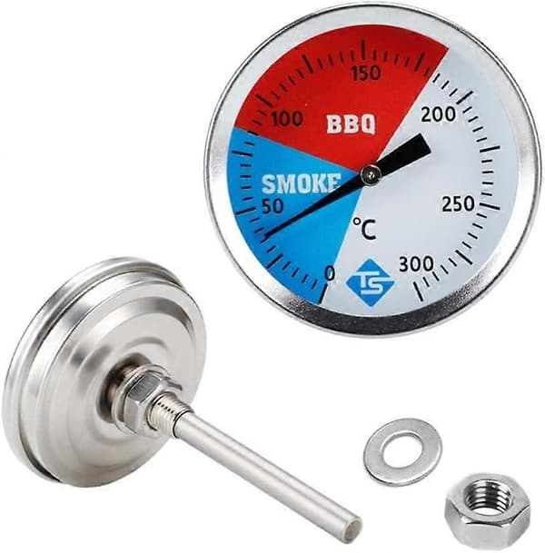 Røgtermometer i rustfrit stål - Op til 300°C - Til alle grill, rygere og grillvogne - Analog - Grilltilbehør
