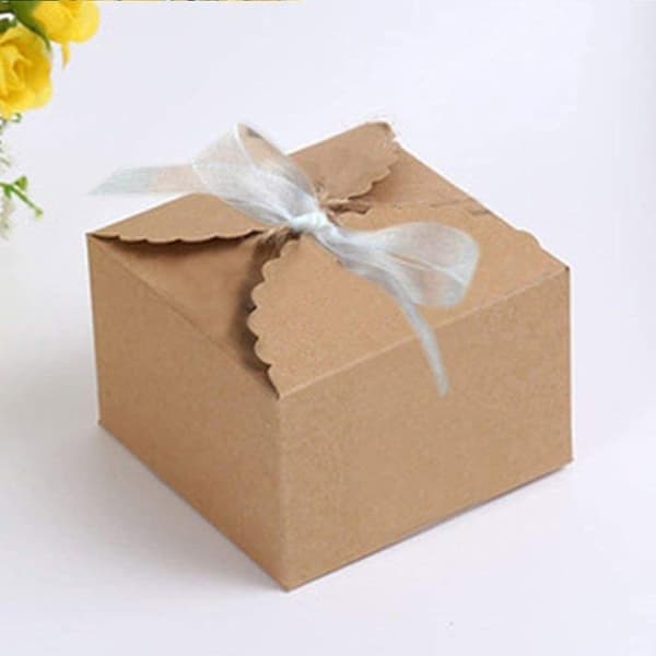 Kraft presentaskar + tyll, förpackning med 50 - 50 stycken, brun, 8x8cm - godislåda, jul, bröllop, fest, presentförpackning - kraft