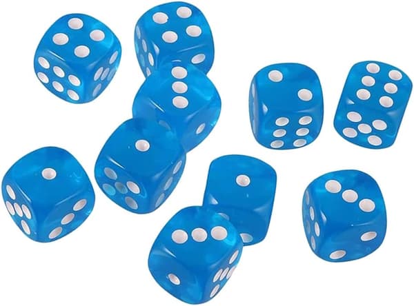 10 stk. 16 mm D6 polyedriske akrylterninger (himmelblå) for DND Dice RPG MT