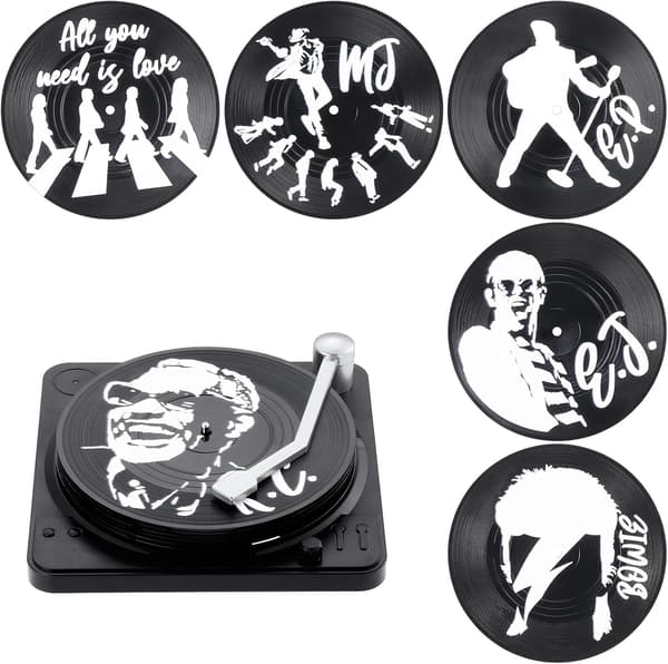 Sæt med 6 Vinylunderlag, CD-underlag Retro til Drikkevarer Vinyl Coaster