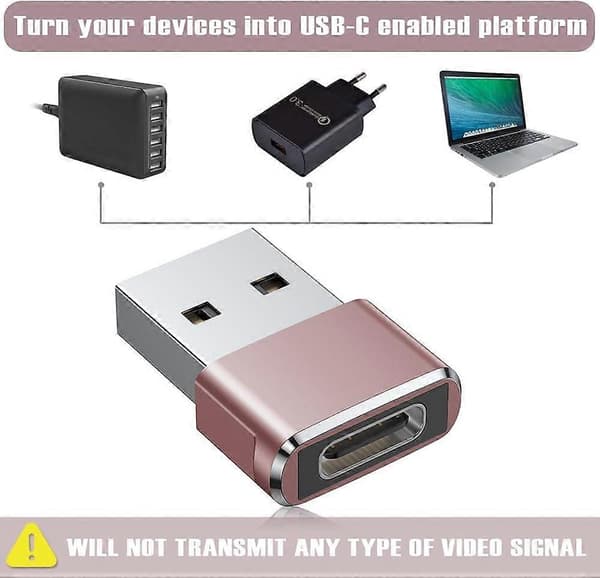 USB til USB C-adapter 3-pak, Type C hun til A han ladekabelkonverterer Rosa