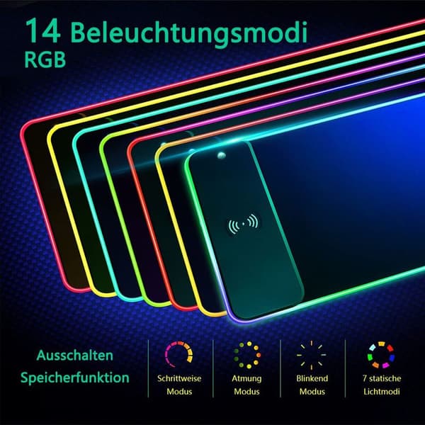 GIM RGB Gaming Musemåtte 10W Musemåtte LED 800x300x4mm 14 belysningstilstande med 10W