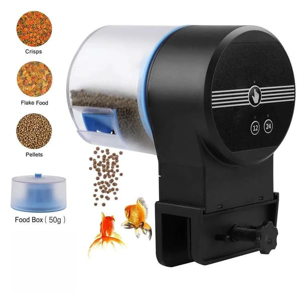 Automatisk fiskefoderautomat med justerbar timer foderdispenser til akvariefisk og skildpadder sort