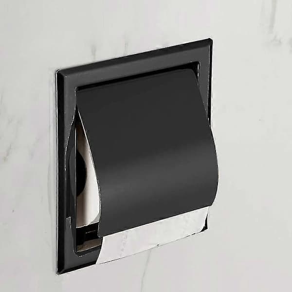 Indbygget toiletpapirholder i rustfrit stål til badeværelse, mat sort