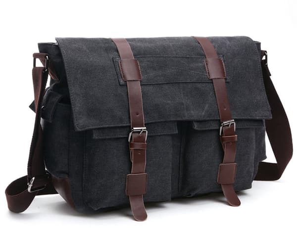 Men's Canvas Messenger Bag with Multiple Compartments and Adjustable Shoulder Strap for Work and School, Fits 16 Inches