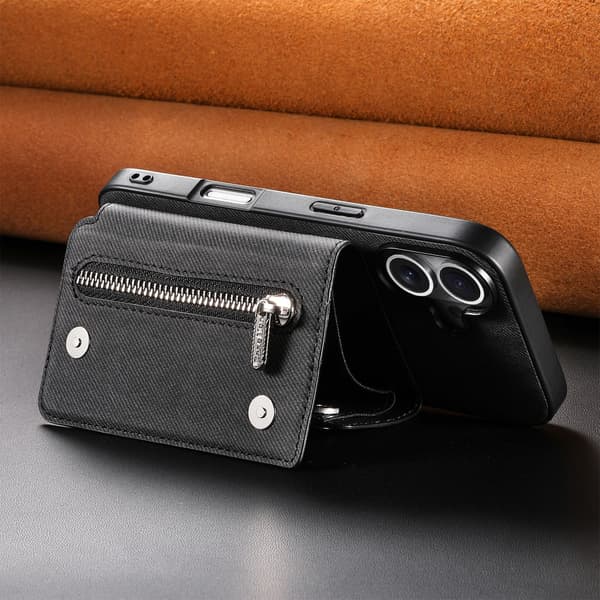 Black Magnetic Wallet Case Compatible with iPhone 17 Air - Card Slots, Kickstand, Shockproof