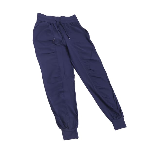 Sports Running Pants Polyester Quick Dry Breathable Drawstring Training Trousers Navy Blue S