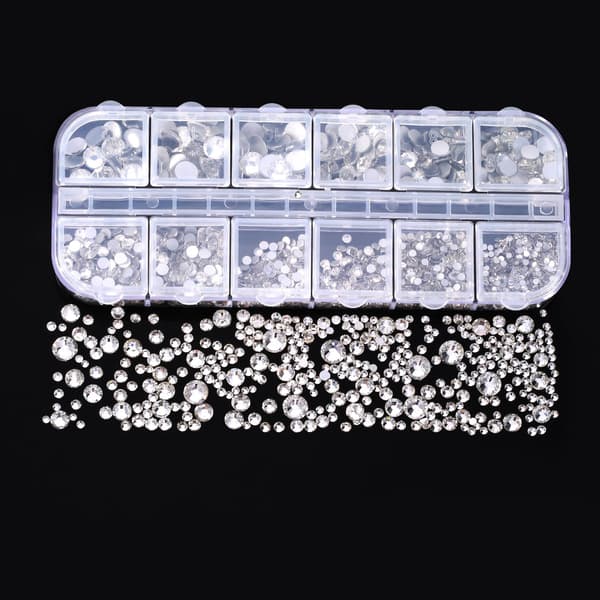 2000 stk flate bakre edelstener rhinestones 6 størrelser (klare)