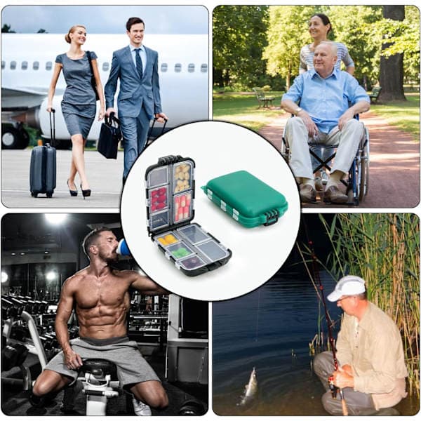 Pilleboks, reise medisinboks med 10 rom, mini tablettboks, pilleboks grønn green