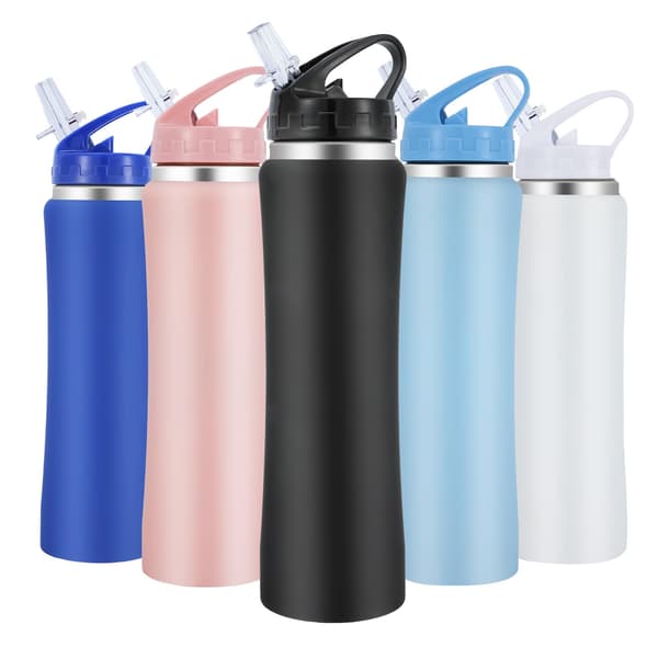 600 ml Stainless Steel Water Bottle with Straw, Double Wall Drink Bottles Leak Proof Keep Drinks Hot Cold (Black)