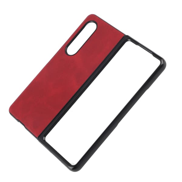 Hard Leather Case for Samsung Galaxy Z Fold 3 Mobile Phone Anti-scratch Shockproof Cover Red