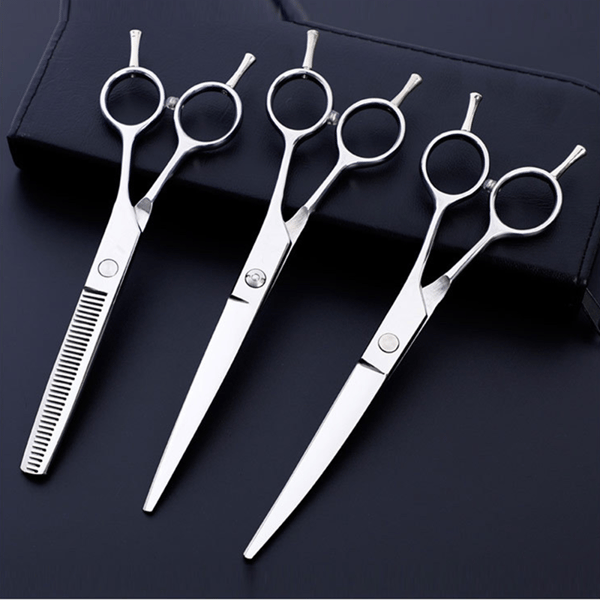 INF Dog Scissor Set with Trimming Scissors, Thinning Scissors, Curved Scissors and Comb Silver