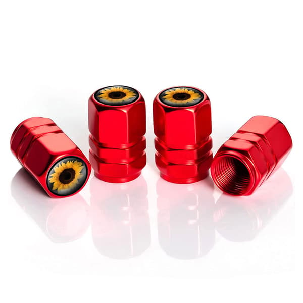 #4 stk Røde Solsikkeformede Personlige Bilventilhetter Metallbil#