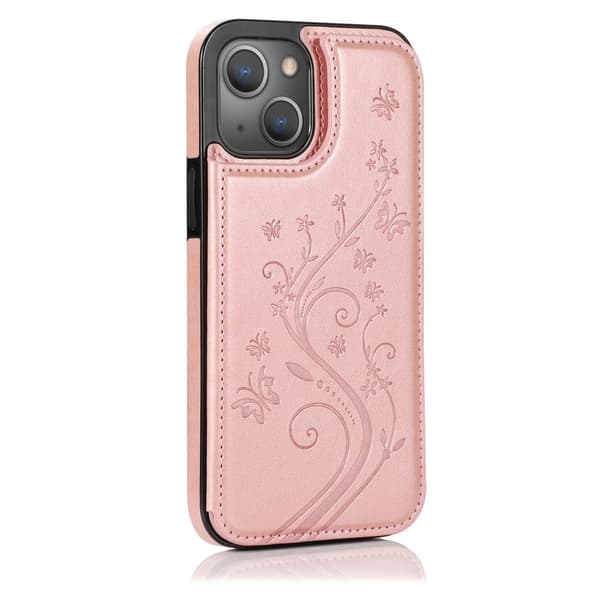 Kompatibel med iPhone 13 - Stötsäkert läderfodral med kortplats Roséguld