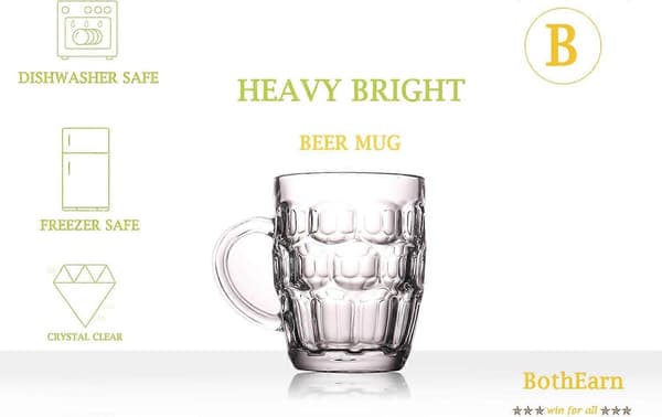 1 Pint Ölsejdel med Gropar, 2-pack - Robust Brittiskt Pubglas med Handtag