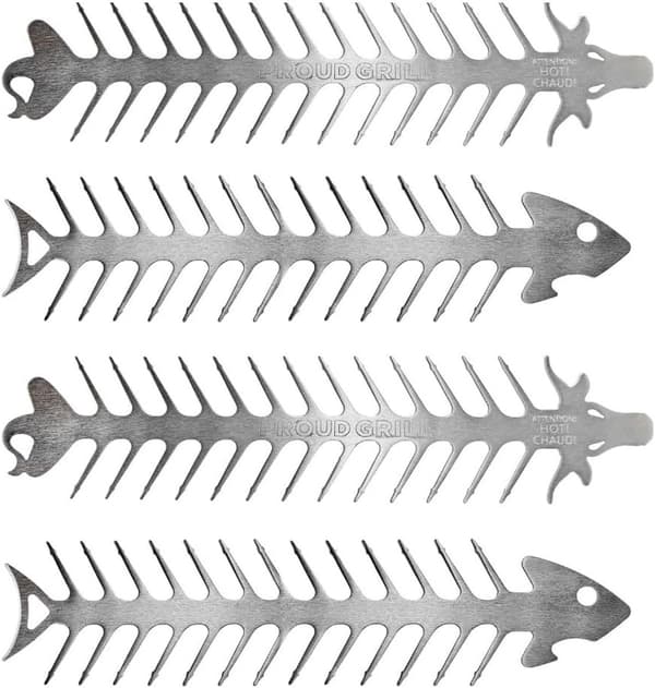 4 Stainless Steel Grilling Forks - Fishbone Holders, for Grilling