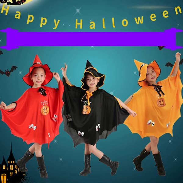 Heksekappe og hat sæt Græskarkostumer til drenge piger Halloweenfest udklædning